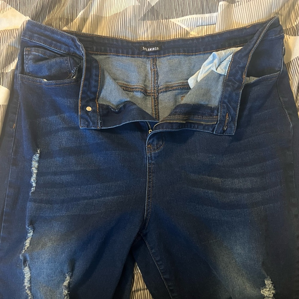 Blue Distressed Flare Jeans
